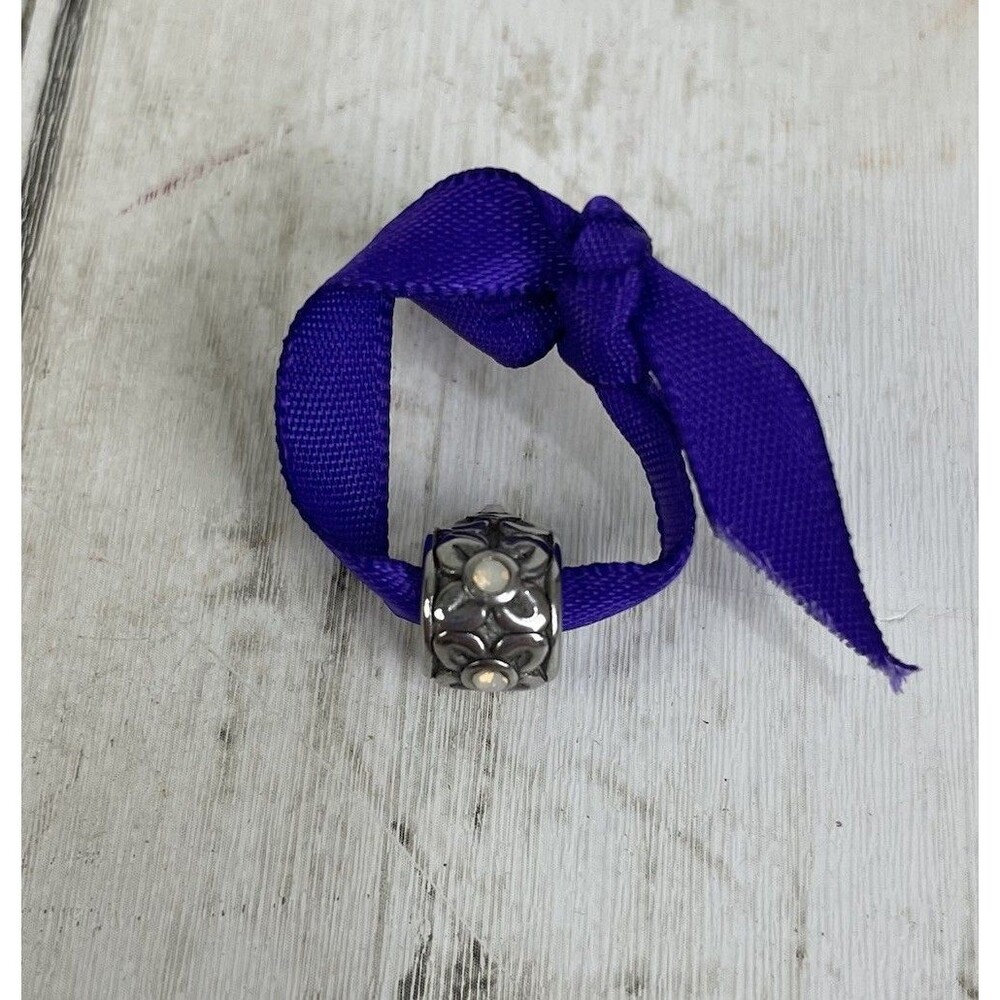 Hallmark Connections Bead Charm Flowers Iridescent Stone Stainless Steel NWOT